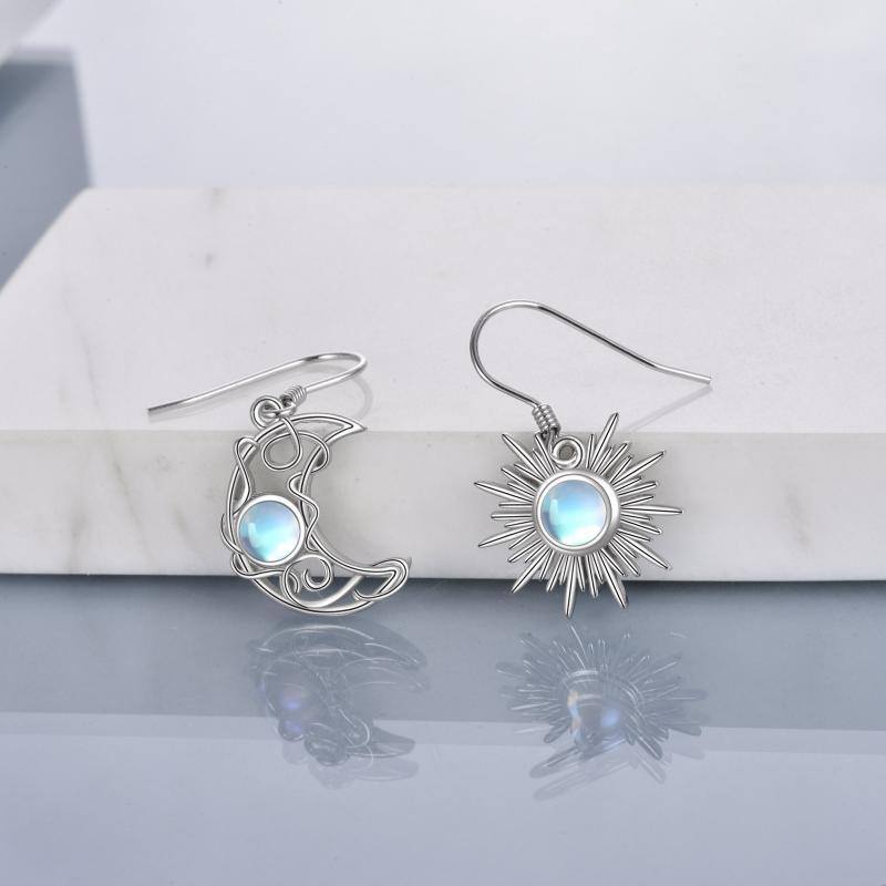 Sterling Silver Moonstone Moon & Sun Drop Earrings-3