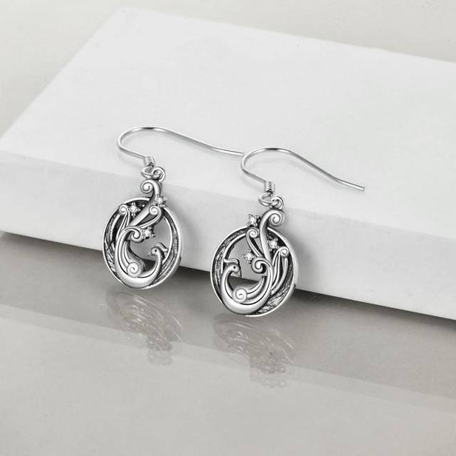 Orecchini pendenti con fenice in argento sterling-3