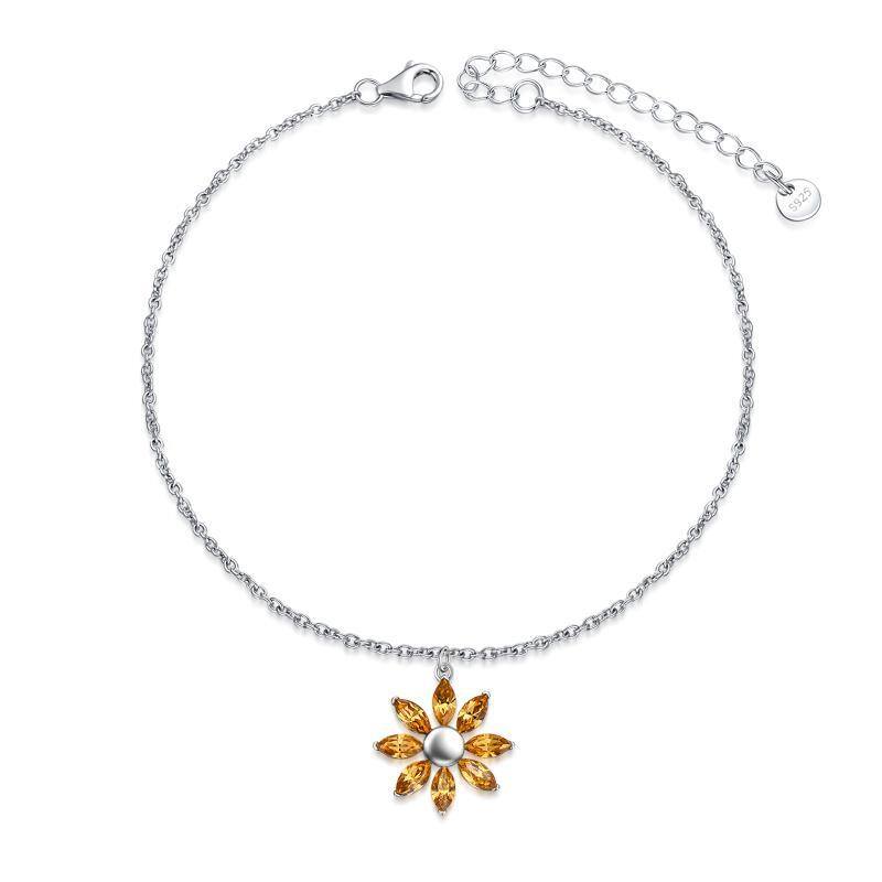 Sterling Silver Crystal Sunflower Single Layer Anklet-1