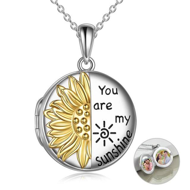 Sterling Silver Personalized Sunflower Photo Locket Necklace-0