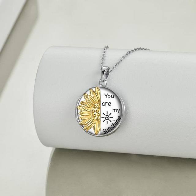 Sterling Silber personalisierte Sonnenblume Foto Medaillon Halskette-2