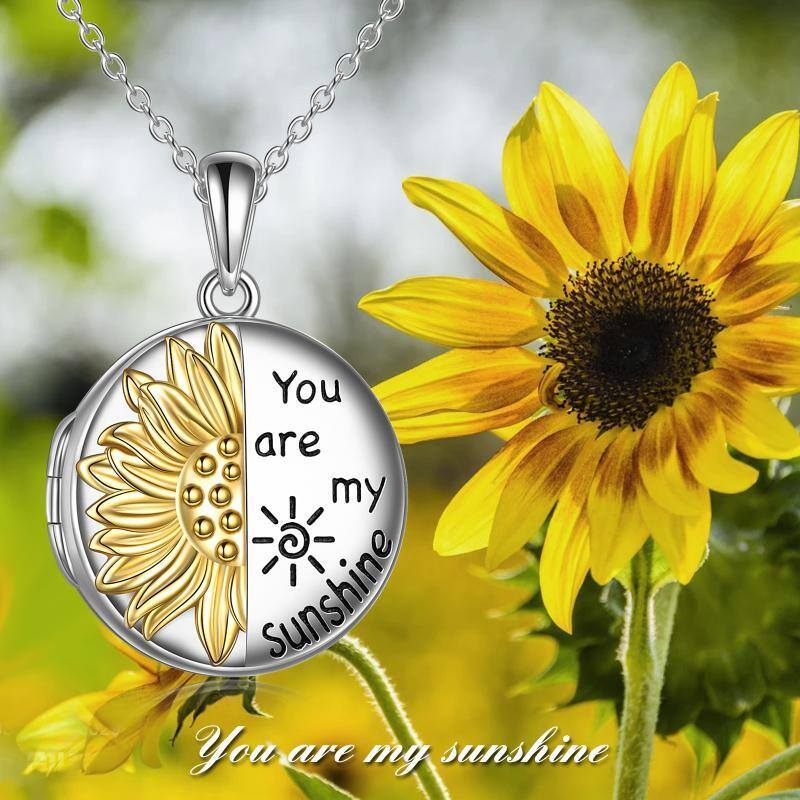 Sterling Silber personalisierte Sonnenblume Foto Medaillon Halskette-6