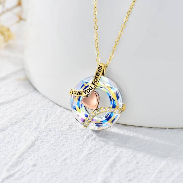 14K Gold Crystal Round Pendant Necklace-2