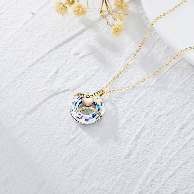 14K Gold Crystal Round Pendant Necklace-3