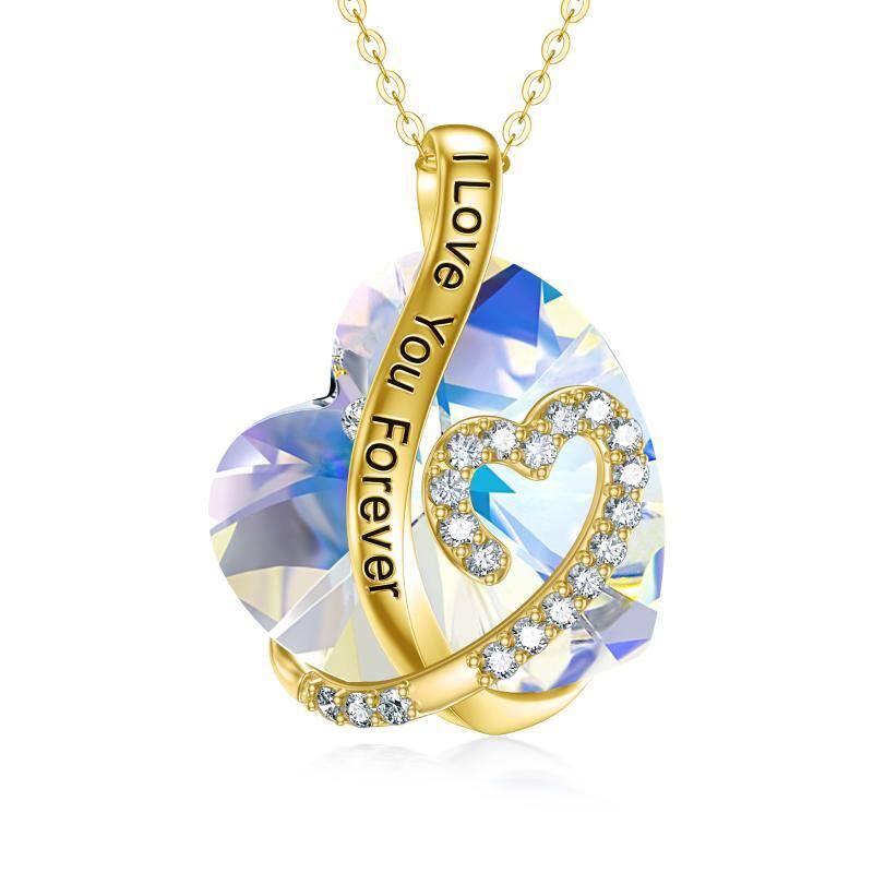 14K Gold Crystal Heart Pendant Necklace-1