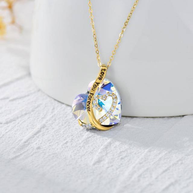 14K Gold Crystal Heart Pendant Necklace-2