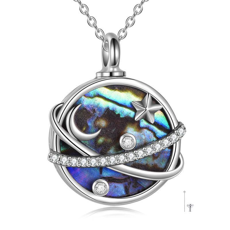 Sterling Silver Abalone Shellfish Moon & Planet Urn Necklace for Ashes with Engraved Word-1