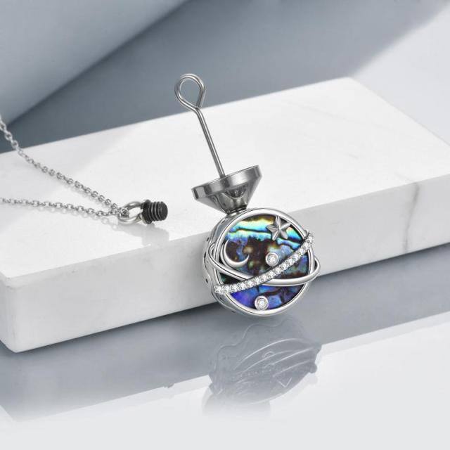 Sterling Silver Abalone Shellfish Moon & Planet Urn Necklace for Ashes with Engraved Word-4