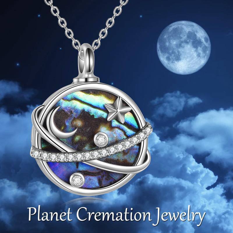 Sterling Silver Abalone Shellfish Moon & Planet Urn Necklace for Ashes with Engraved Word-6