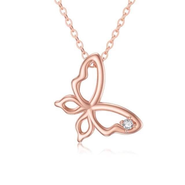 Colar com pingente de borboleta moissanite em ouro rosa 14K-0