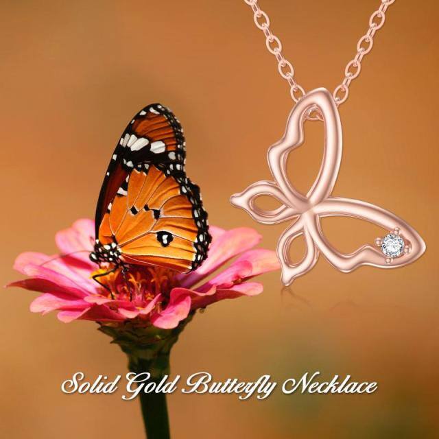14K Rose Gold Moissanite Butterfly Pendant Necklace-4