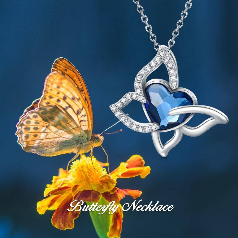 Sterling Silver Butterfly Crystal Pendant Necklace-6