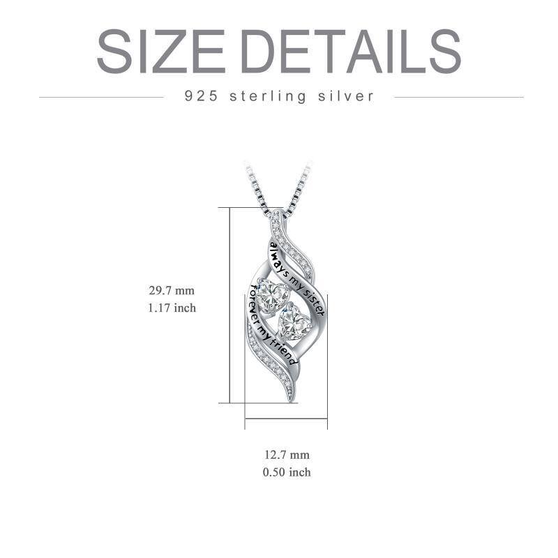 Sterling Silver Circular Shaped & Heart Shaped Cubic Zirconia Heart Pendant Necklace with Engraved Word-6