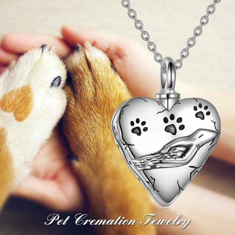 Sterling Silver Pet Paw & Heart Urn Necklace for Ashes with Engraved Word-6