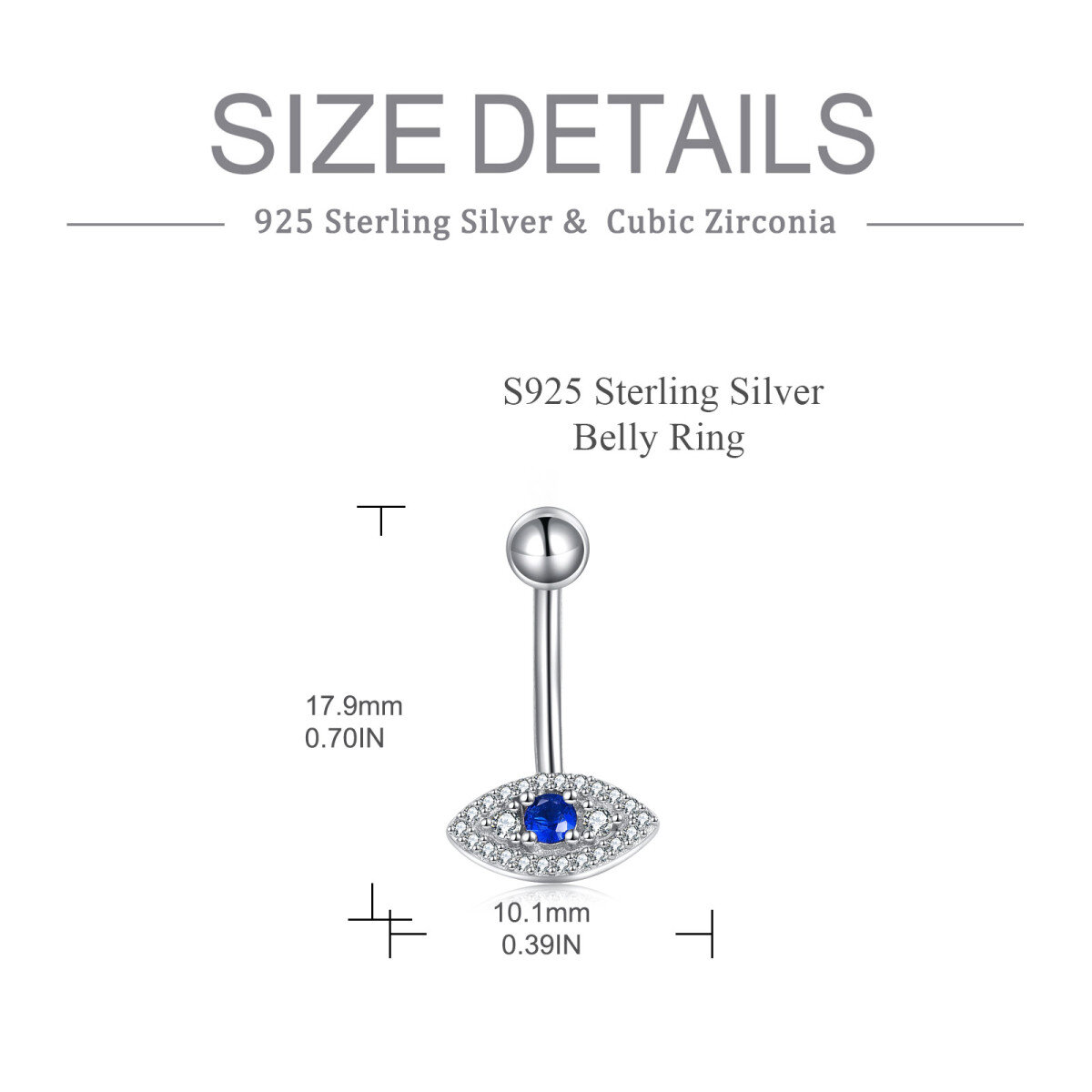 Sterling Silber kreisförmig Cubic Zirkonia Evil Eye Bauchnabel Ring-5