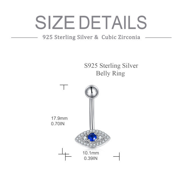 Sterling Silver Circular Shaped Cubic Zirconia Evil Eye Belly Button Ring-5