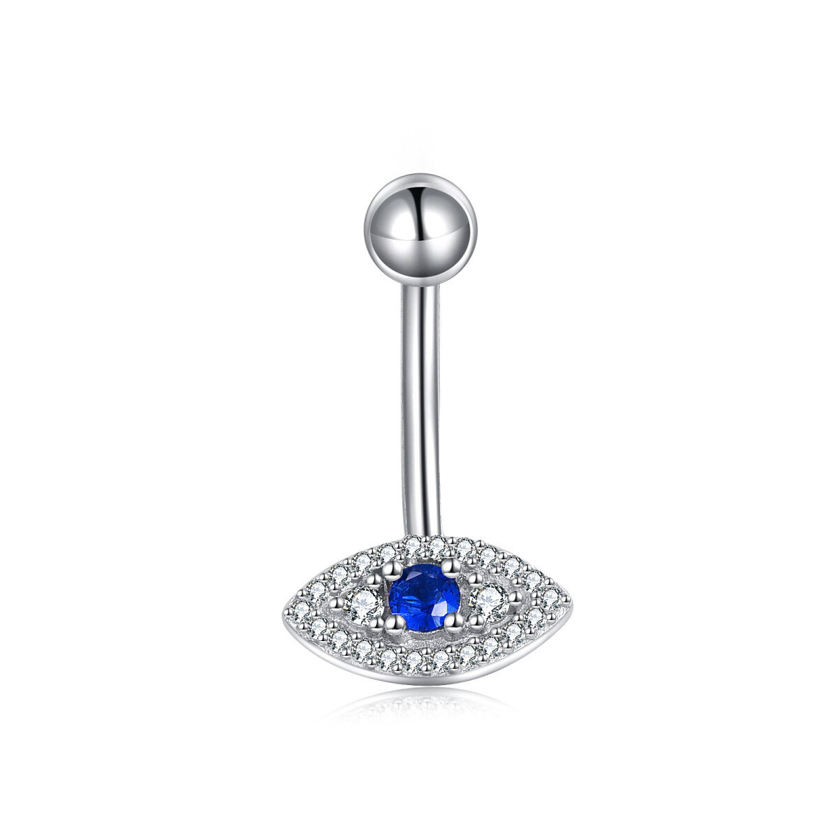 Sterling Silver Circular Shaped Cubic Zirconia Evil Eye Belly Button Ring-1