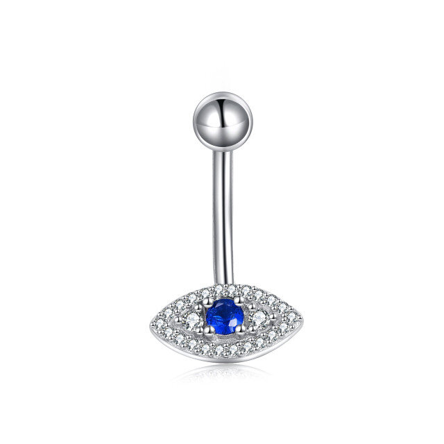 Sterling zilveren rond gevormde cubic zirconia boze oog navel knop ring-1