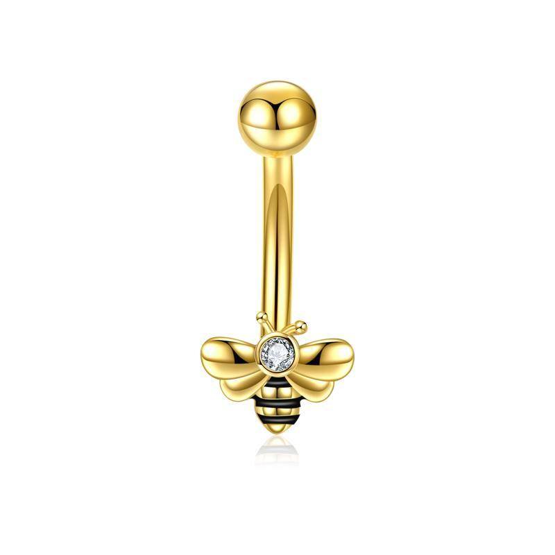 Sterling Silver with Yellow Gold Plated Circular Shaped Cubic Zirconia Bees Belly Button Ring-1