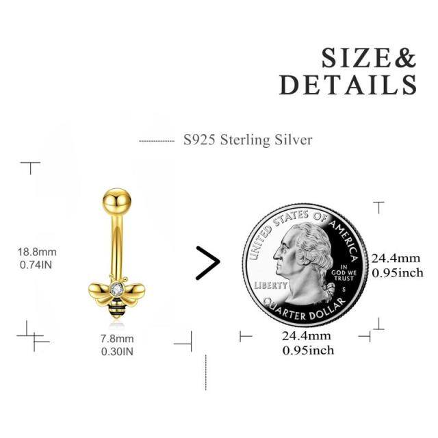 Sterling Silber mit Gelbgold plattiert kreisförmigen kubischen Zirkonia Bienen Bauchnabel-4