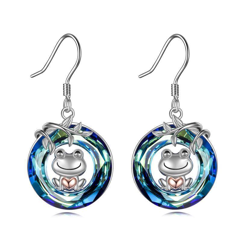 Sterling Silver Two-tone Crystal Frog Drop Earrings-1