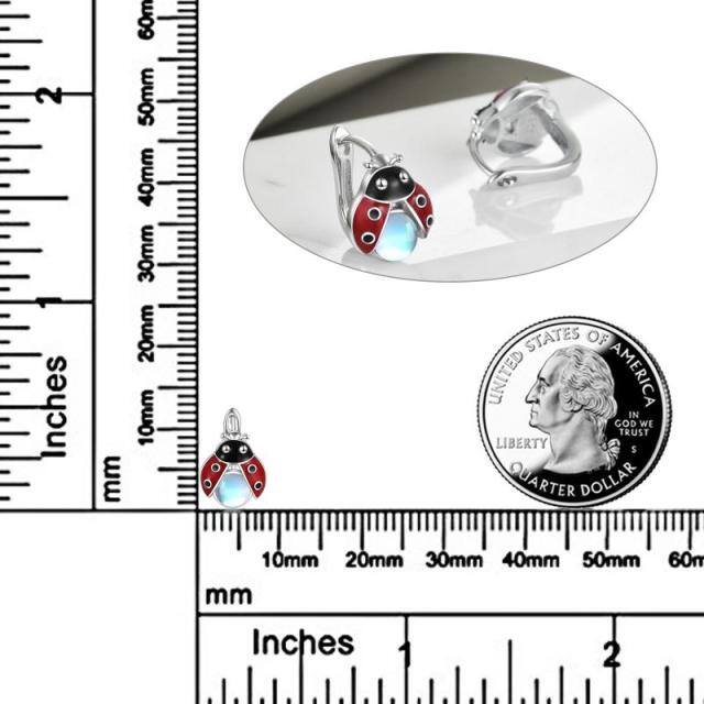 Sterling Silver Moonstone Ladybug Hoop Earrings-5