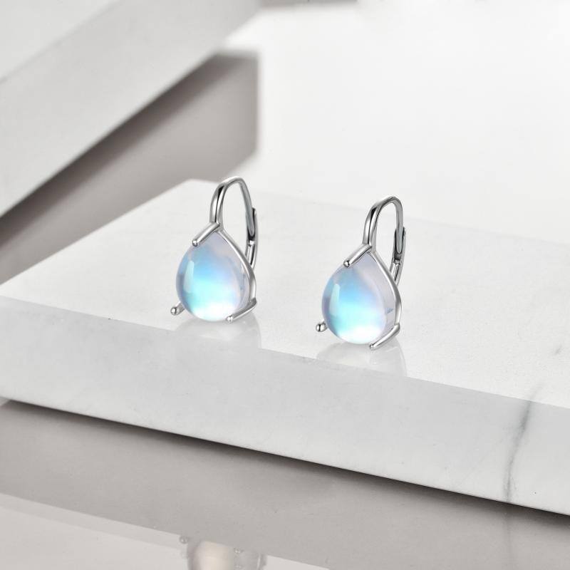 Sterling Silver Moonstone Drop Shape Lever-back Earrings-3