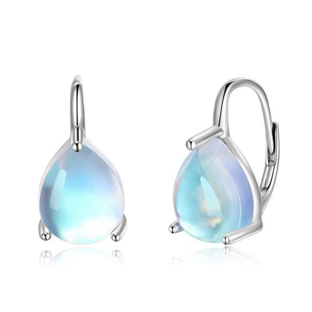 Sterling Silver Moonstone Drop Shape Lever-back Earrings-5