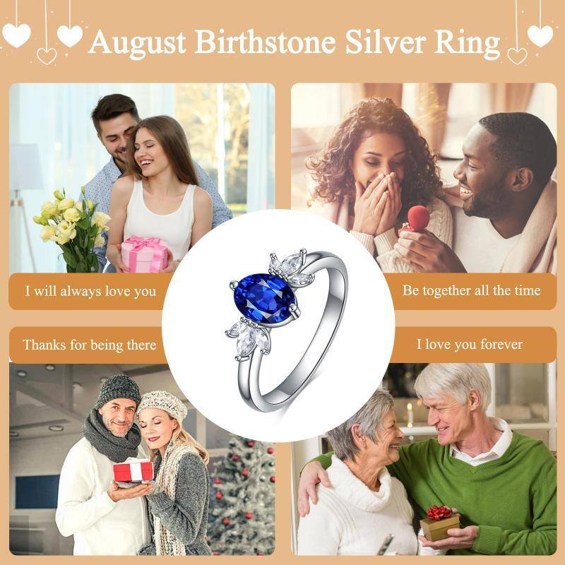 Sterling Silver Oval Shaped Cubic Zirconia Personalized Birthstone Ring-6