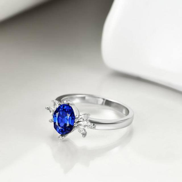 Sterling Silver Oval Shaped Cubic Zirconia Personalized Birthstone Ring-3