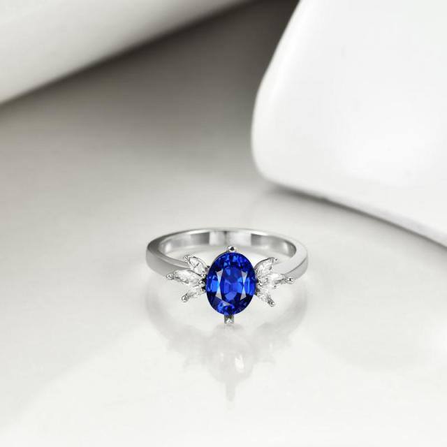 Sterling Silver Oval Shaped Cubic Zirconia Personalized Birthstone Ring-2