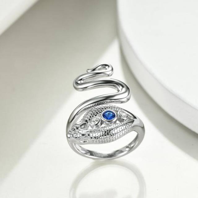 Sterling Silver Cubic Zirconia Snake & Evil Eye Open Ring-3