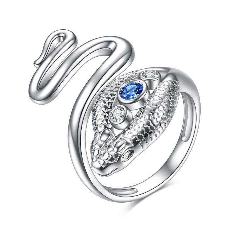 Sterling Silver Cubic Zirconia Snake & Evil Eye Open Ring-1