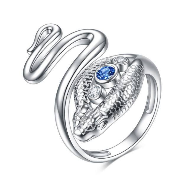 Sterling Silver Cubic Zirconia Snake & Evil Eye Open Ring-0