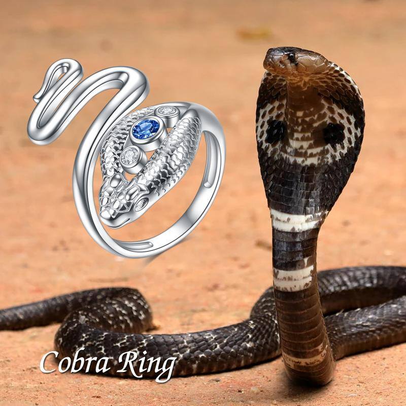Sterling Silver Cubic Zirconia Snake & Evil Eye Open Ring-5