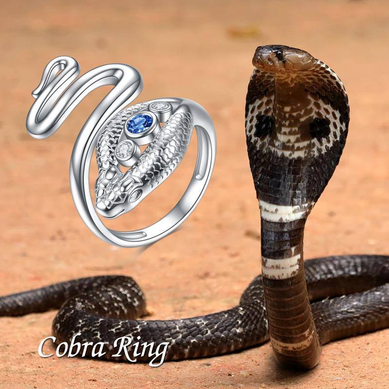 Bague ouverte en argent sterling avec serpent et mauvais oeil en zircon cubique-5