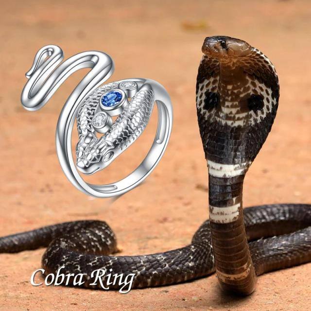 Sterling Silver Cubic Zirconia Snake & Evil Eye Open Ring-4