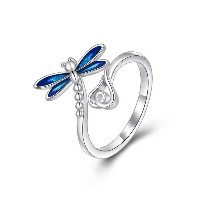 Anello aperto con libellula in argento sterling-1