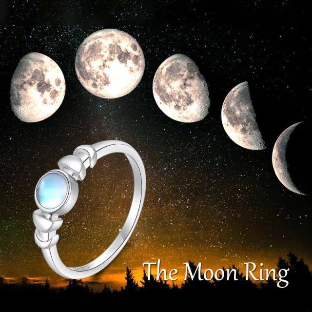 Anel de pedra da lua em formato circular de prata esterlina-4