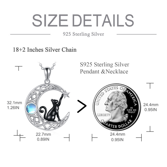 Colar com pingente de lua de gato redondo de dois tons em prata esterlina-4