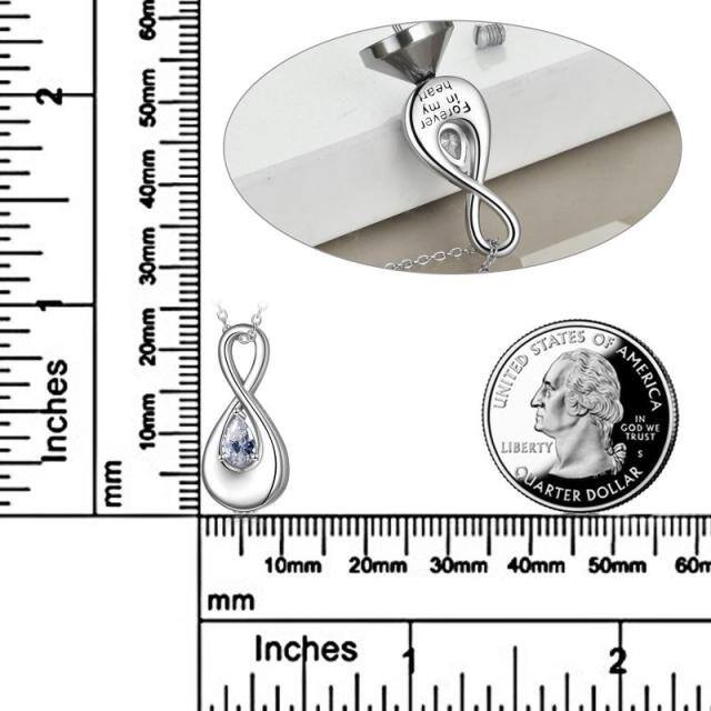 Sterling Silver Pear Shaped Cubic Zirconia Infinite Symbol Urn Necklace for Ashes with Engraved Word-4