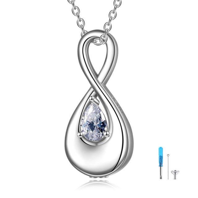 Sterling Silver Pear Shaped Cubic Zirconia Infinite Symbol Urn Necklace for Ashes with Engraved Word-0