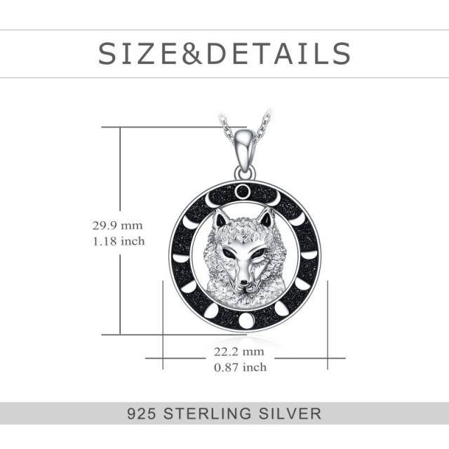 Sterling Silver Wolf & Moon Pendant Necklace-4