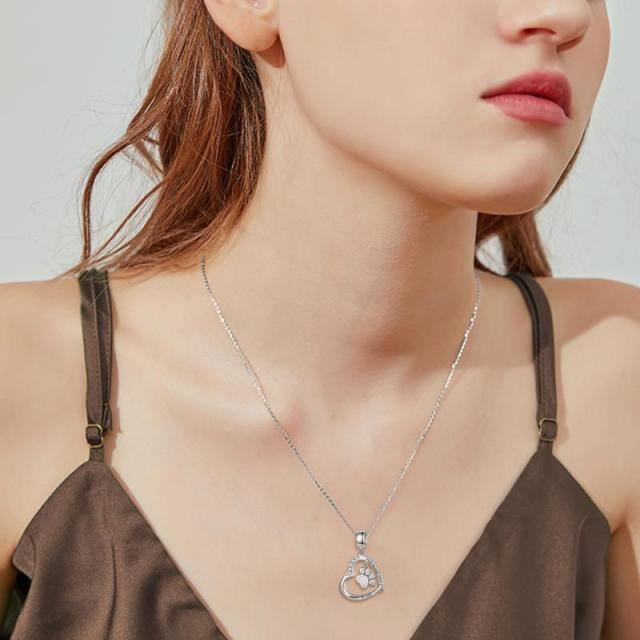 Sterling Silber Opal Pfote & Herz Anhänger Halskette mit eingraviertem Wort-1