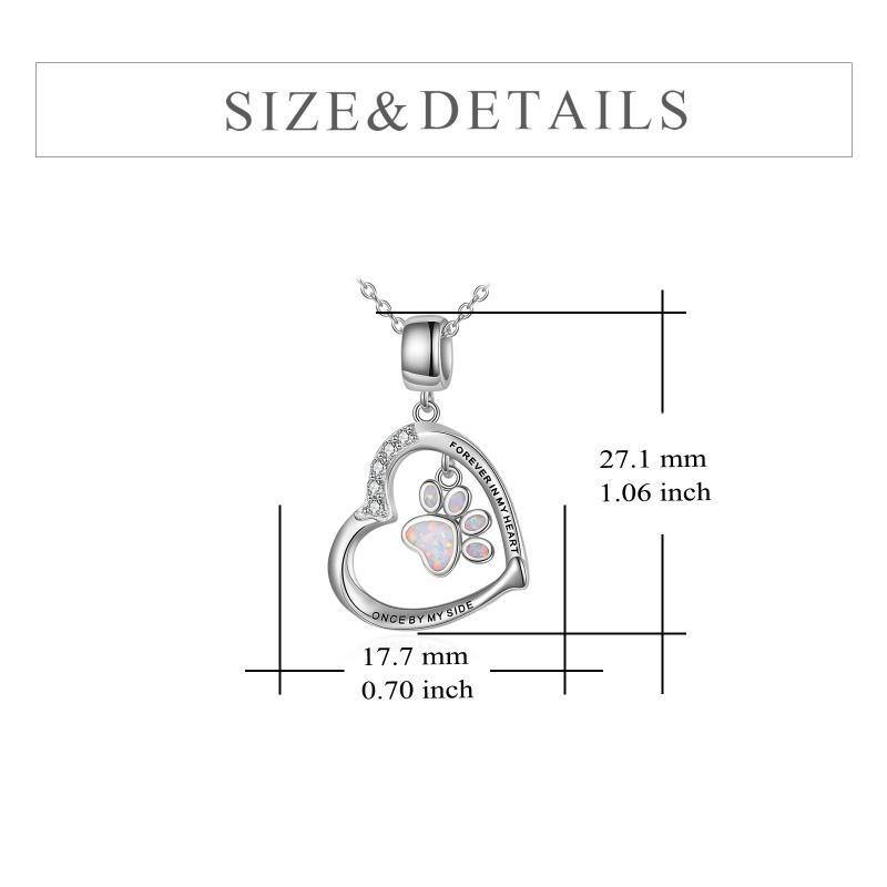 Sterling Silver Opal Paw & Heart Pendant Necklace with Engraved Word-6