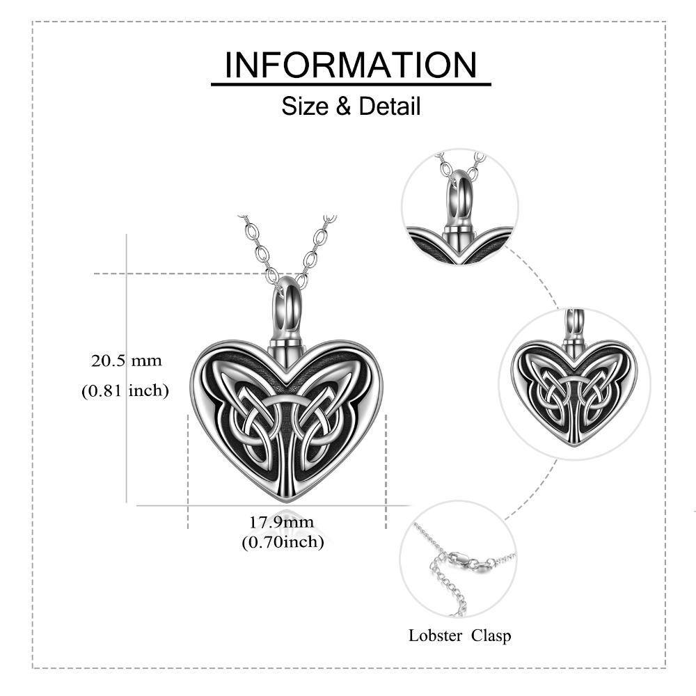 Collar de plata de ley con mariposa, nudo celta y urna de corazón para cenizas-5