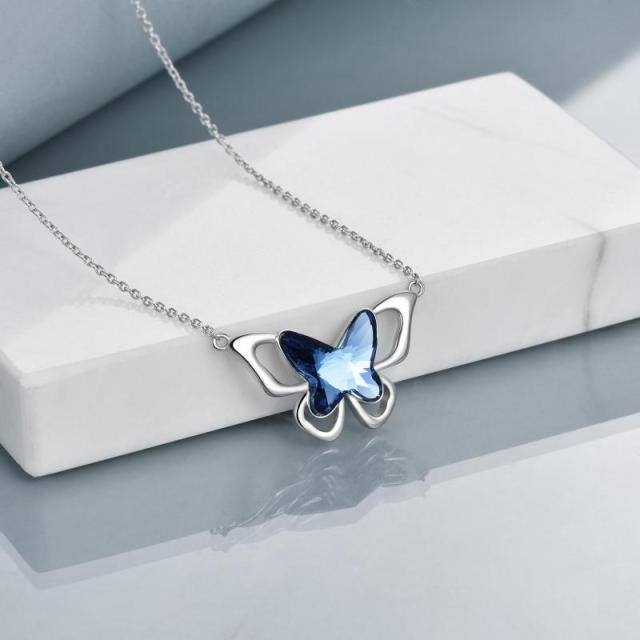 Sterling Silver Butterfly Crystal Pendant Necklace-2