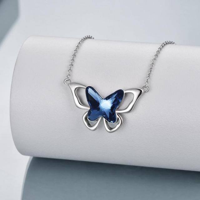 Sterling Silver Butterfly Crystal Pendant Necklace-3