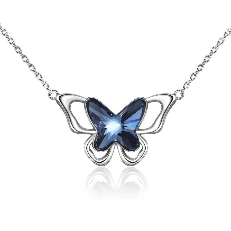 Sterling Silber Schmetterling Kristall-Anhänger Halskette-1