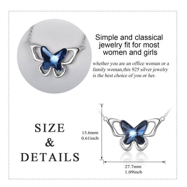 Sterling Silver Butterfly Crystal Pendant Necklace-4